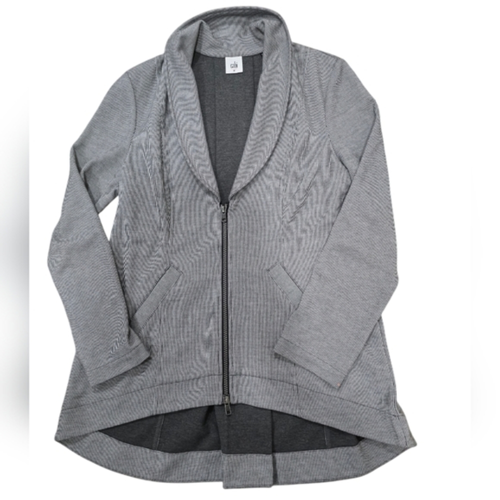 CAbi 5300 Pinstripe Drop-Off Gray High-Low Zip Back Blazer Jacket Size‎ M
